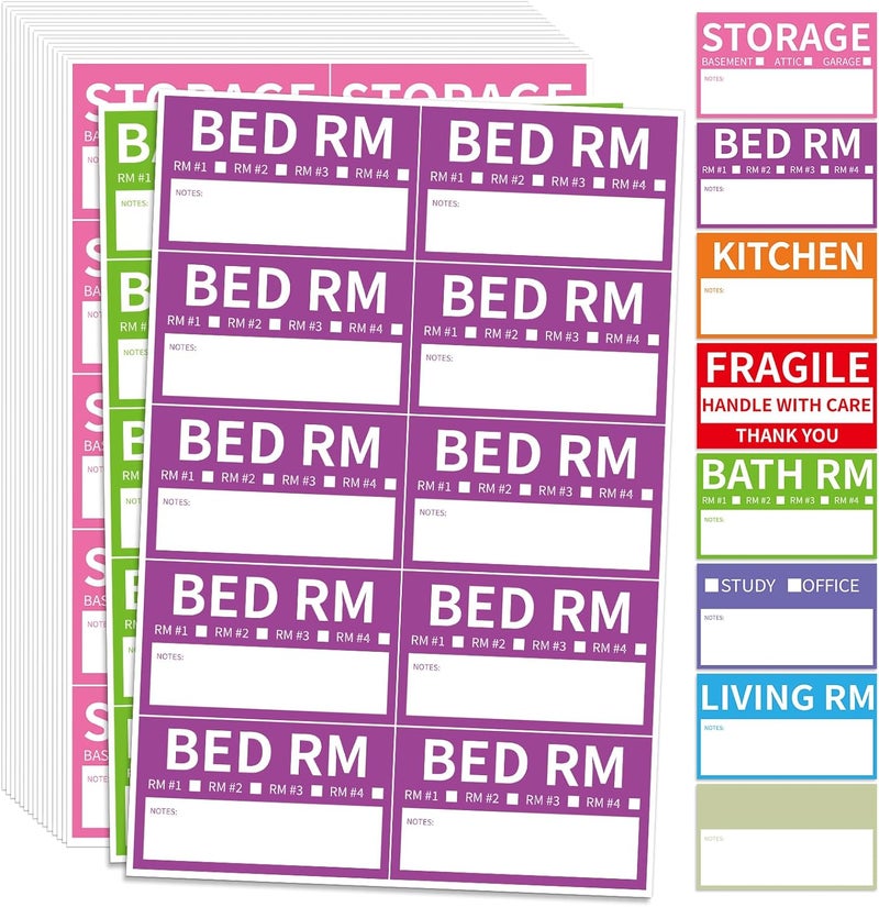 TRYXN 340 Home Moving Labels, 3.4 x 2 inches, 8-Color Coded Packing Box Stickers with Fragile and Blank Customizable Labels - Image 2
